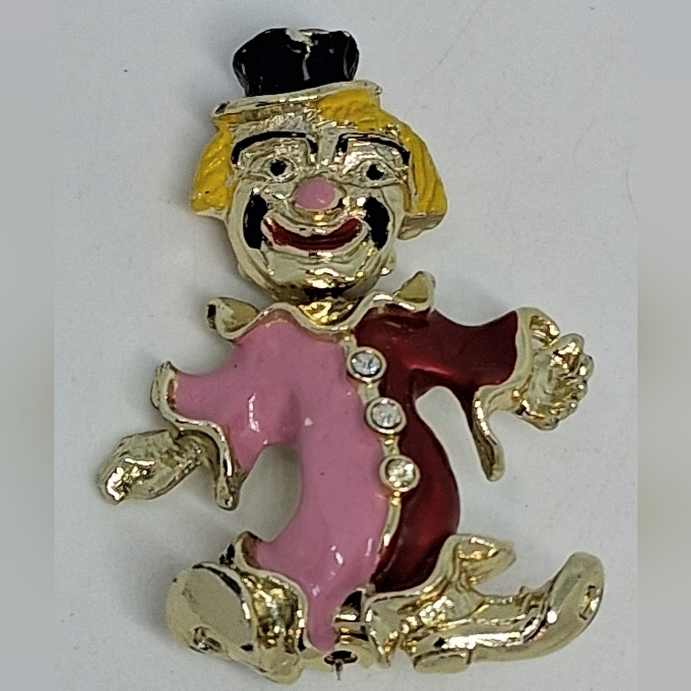 * Vintage Two-Faced Happy Sad Clown Spinning Head Pin Brooch